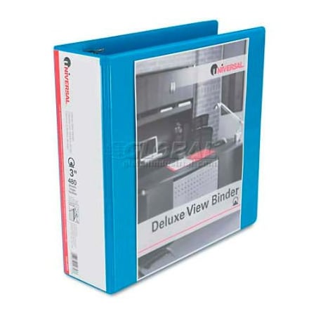 Universal Universal Deluxe Round Ring Vinyl View Binder, 3" Capacity, Light Blue UNV20753***